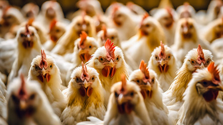 Chickens on traditional free range poultry farm in the Netherlandsの素材