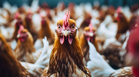 Hens in the chicken coop on the farm, stock photoの素材