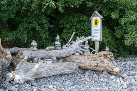 Sign for a zen garden with pebbles, stones and treesの写真素材