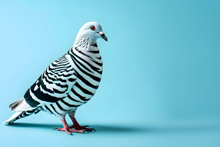 Pigeon isolated on blue background with copy space for your textの素材