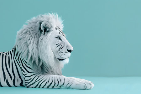White tiger on blue background with copy space for your text or imageの素材
