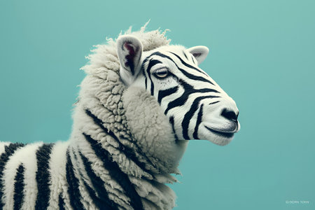 White zebra portrait on blue background. Minimalistic style.の素材