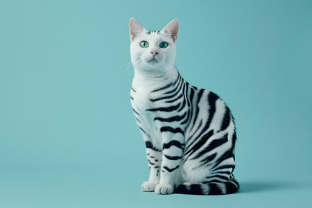 Studio photography of an American shorthair cat on colored backgrounds in pastel colorsの素材