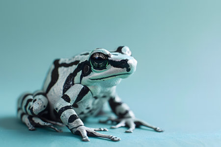 Frog on a blue background. Close-up, selective focus.の素材