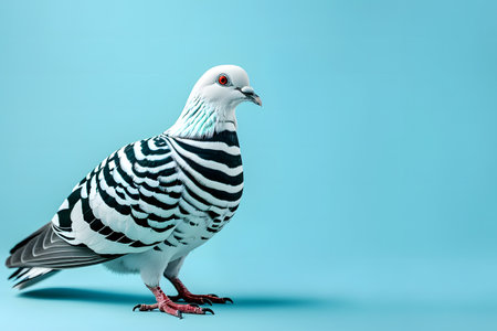 Pigeon isolated on blue background with copy space for your textの素材