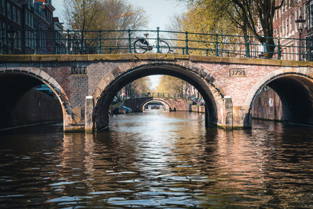 Canals and bridges in Amsterdam, Netherlandsの写真素材