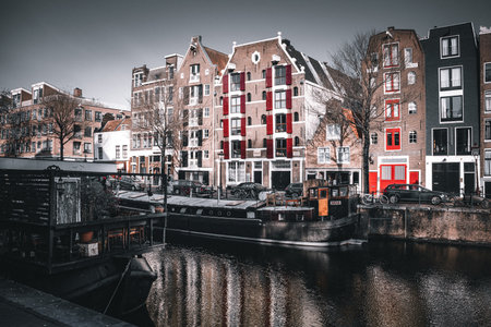 Amsterdam canals and typical Dutch houses. Holland, Netherlands.の写真素材