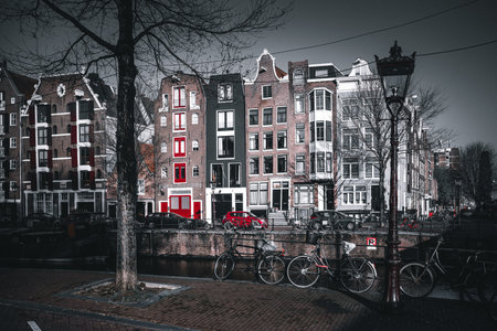 Old houses along the canal in Amsterdam, Netherlands.の写真素材