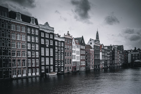 Amsterdam, Netherlands. Architecture and landmarks of Amsterdam. Black and white photo.の写真素材