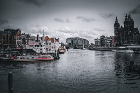 View of Amsterdam from the water.の写真素材