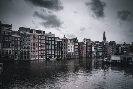 Amsterdam cityscape with canal and old houses. Holland, Netherlands.の写真素材