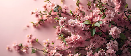 Beautiful blooming sakura branches on color background, closeupの素材