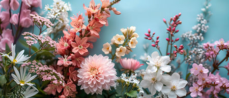 Floral background. Beautiful bouquet of flowers in pastel colors.の素材