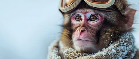 Monkey in a helmet and a scarf on a white background.の素材