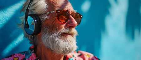Portrait of an old man with a white beard and sunglasses.の素材