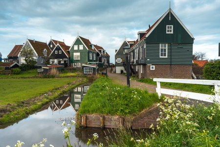 Typical houses in the village of Zaanse Schans, Netherlandsの写真素材