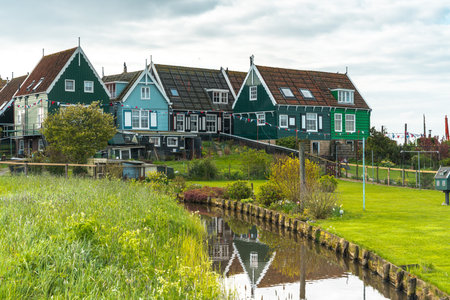 Typical colorful houses in Zaanse Schans, Netherlands.の写真素材