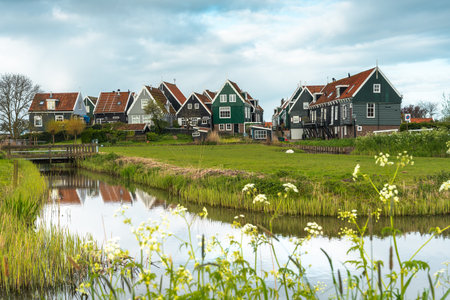 Typical houses in the village of Zaanse Schans, Netherlandsの写真素材