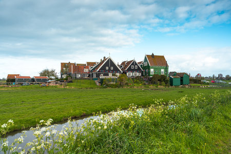 Typical houses in the village of Zaanse Schans, Netherlandsの写真素材