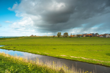 Panoramic view of a small Dutch village in the countryside.の写真素材