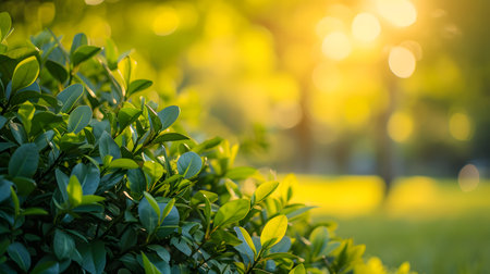 Green leaves in the garden with sunlight. Nature background and wallpaper.の素材