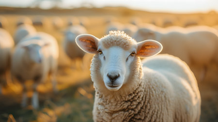 Sheep on the farm. Selective focus. Shallow depth of field.の素材