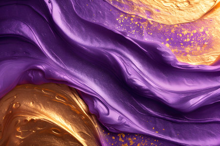 Beautiful abstract background of acrylic paint in purple and gold colors.の素材