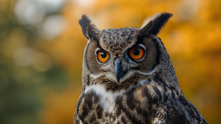 Close up portrait of great horned owl (Bubo bubo)の素材