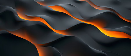 Abstract background of black and orange wavy lines. Vector illustration.の素材