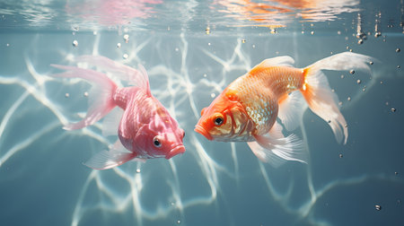 Beautiful goldfish swimming in the water. Colorful fish.の素材