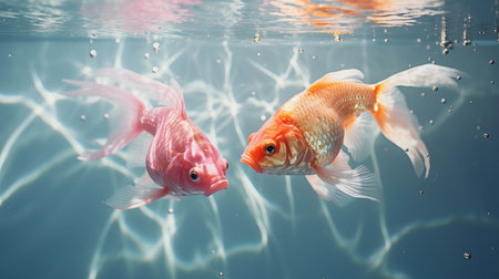 Beautiful goldfish swimming in the water. Underwater photography.の素材