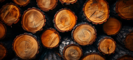 Wooden logs stacked in a pile. Woodpile background.の素材