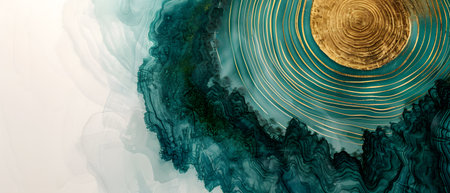 Abstract background with circles and lines in shades of blue and gold.の素材