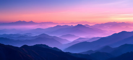 Mountain landscape at sunset. Sunrise over the mountains. Panoramic viewの素材