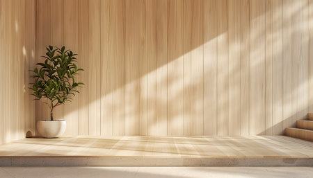Interior of modern living room with wooden wall, concrete floor and plant. 3d renderingの素材
