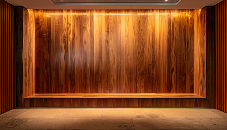 Wooden wall with lights, 3d rendering. Computer digital drawing.の素材