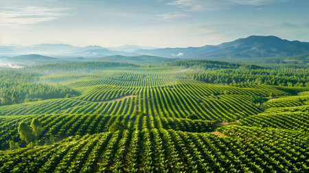 Beautiful green tea plantation in the morning at Doi Ang Khang, Chiang Mai, Thailandの素材