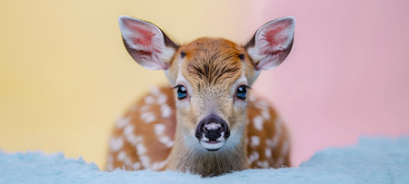 Little baby deer with blue eyes on colorful background, close up.の素材
