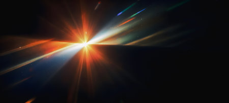 star with lens flare and bokeh effect. sun with rays and spotlightの素材