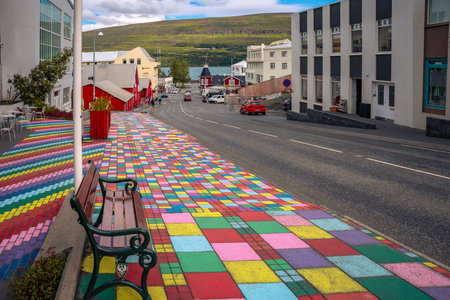 Street in Fjordur city, Iceland, Europeの写真素材