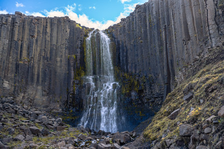 Svartifoss waterfall, one of the most beautiful waterfalls in Icelandの写真素材