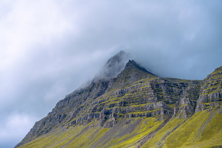 Landscape with mountains and clouds on a cloudy day.の写真素材