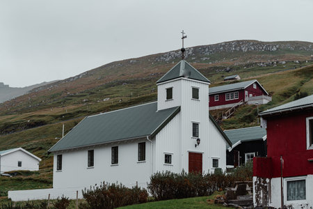 Typical houses on the island of Mykines.の写真素材