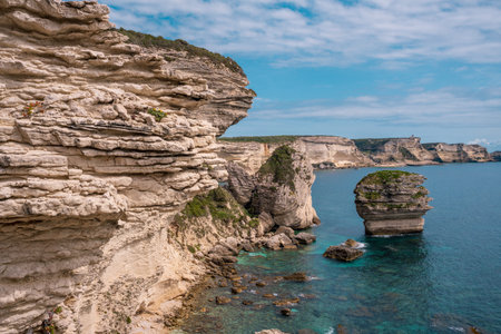 Chalk cliffs and coast of Bonifacio, Corsica, France