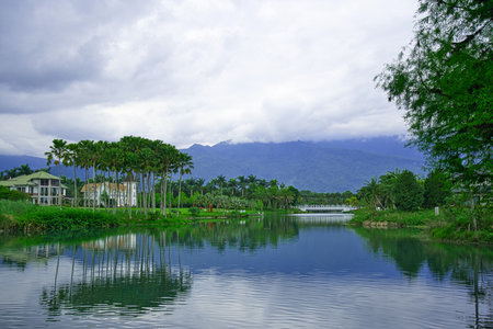 There are mountains, water, green trees, and a rural living environment. Hualien County, Taiwan is a very popular place for leisure travel.の写真素材
