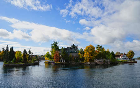 House on the Thousand Islands, Ontario, Canada.Autumn in the Thousand Islands at the St. Lawrence River. New York State, 2016.の写真素材