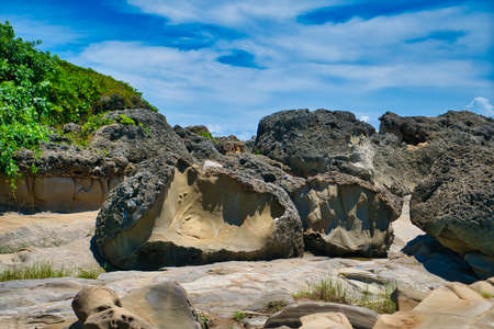 The erosion of the ocean and weathering. Forms strange rocks and stones. Fugang Geopark (Xiaoyeliu), Natural stone sculptural park. Taitung County, Taiwan. Sep. 2021の写真素材
