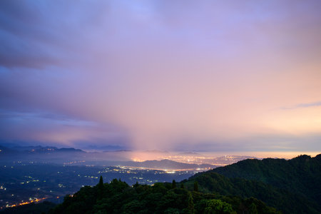 Overlooking the night view of Dahu Township and Zhuolan Town. Ginger Garden Agritourism Area, Miaoli...