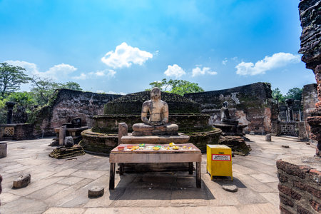 The ancient brick ruins of the Royal Palace (Parakramabahu's Royal Palace) in the Ancient City of Polonnaruwa.の写真素材