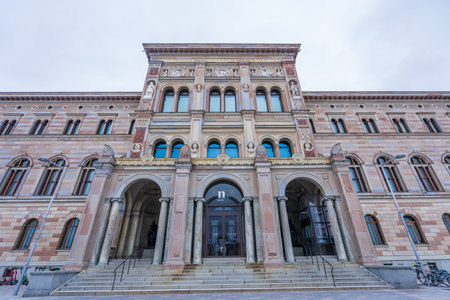The imposing facade of the National Museum in Stockholm showcases a blend of classical and neo-Renaissance architecture. Stockholm, Sweden.の写真素材